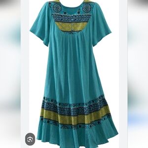 National Santa Fe Border Print Dress - Short Sleeve, Crinkle Cotton, Pockets